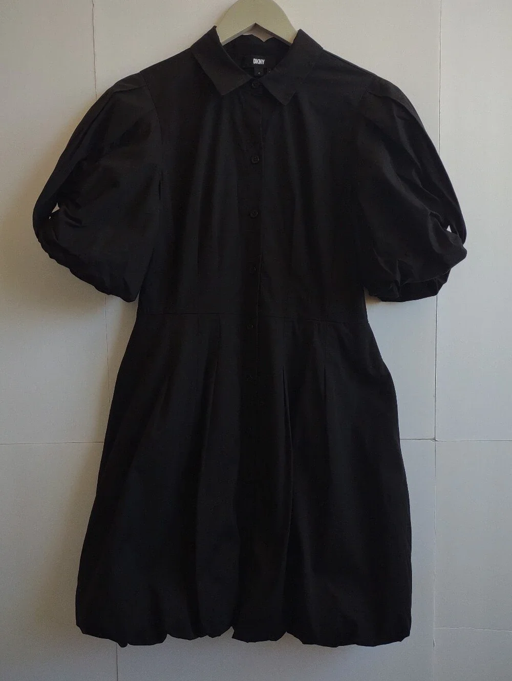 Dkny Black Puff-Sleeve Button Front Mini Dress